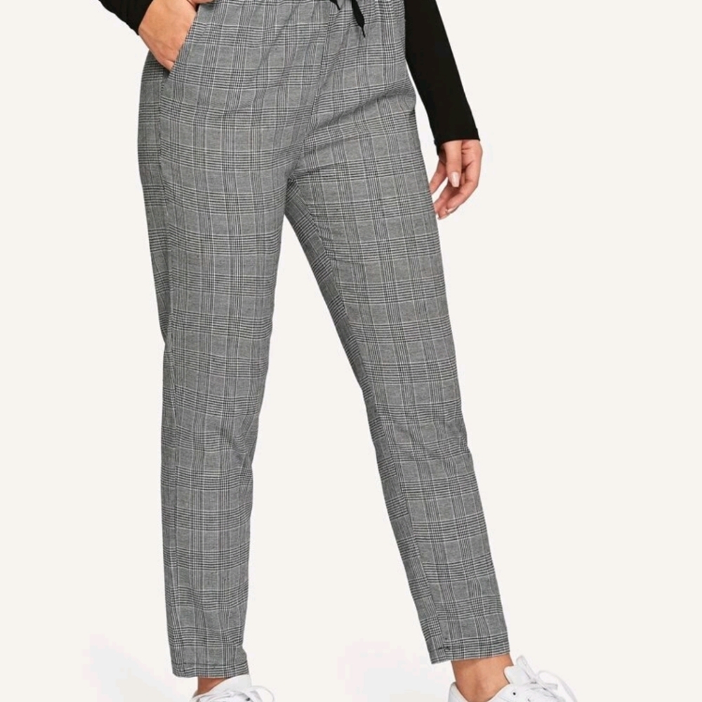 Glen Plaid Drawstring Ankle Cut Pants